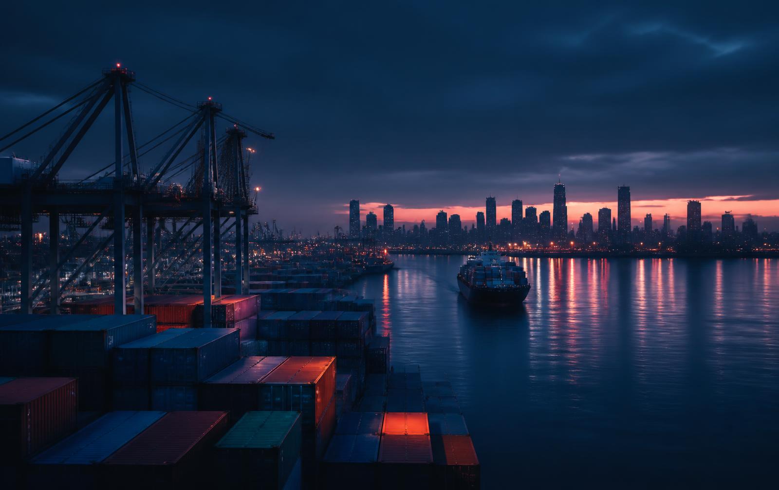 Container terminal at dusk representing U.S.–Türkiye trade flows